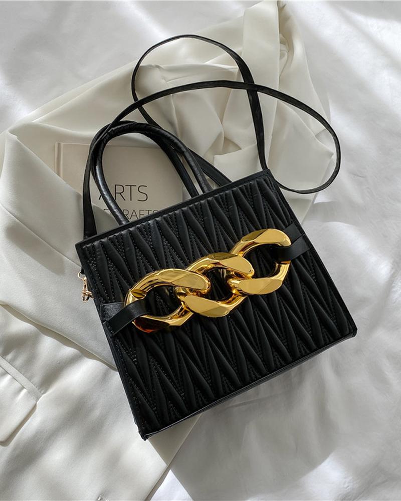

Chevron Quilted Chain Decor Shoulder Bag, Black
