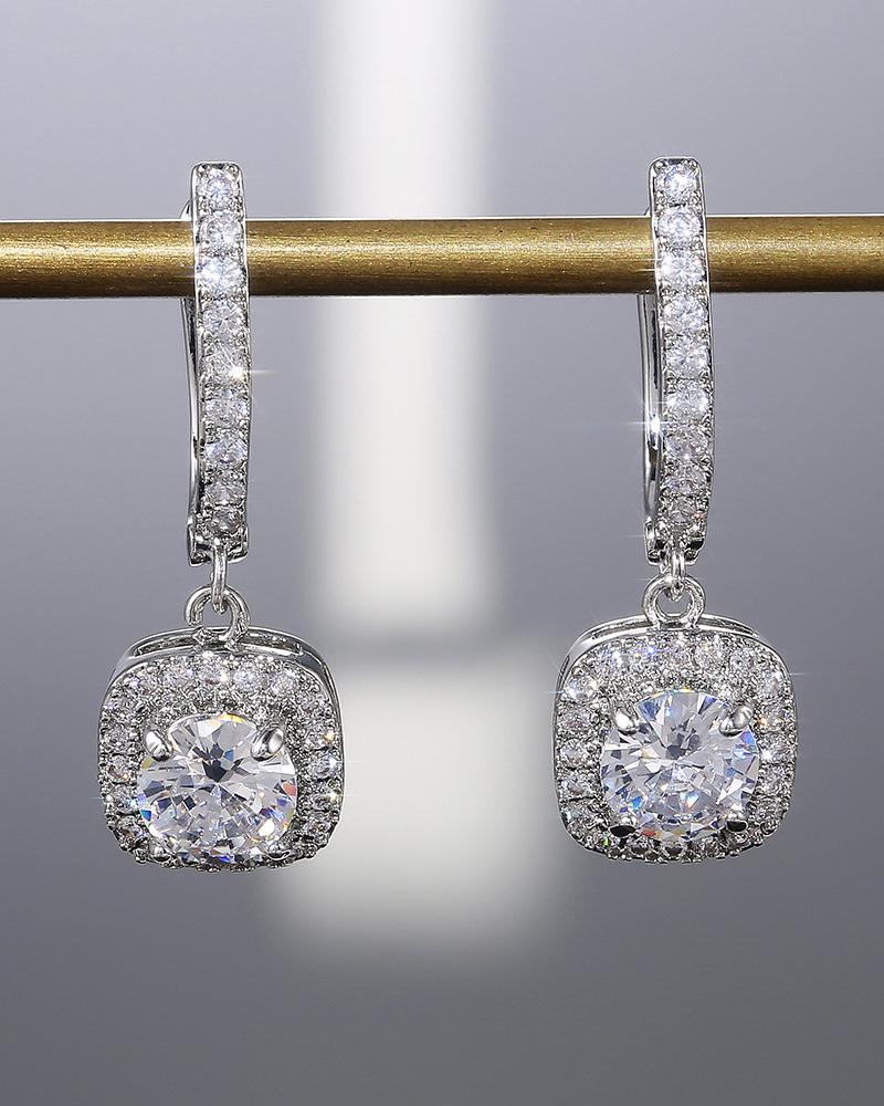 

1Pair Zircon Wedding Bridal Drop Earrings, Silver