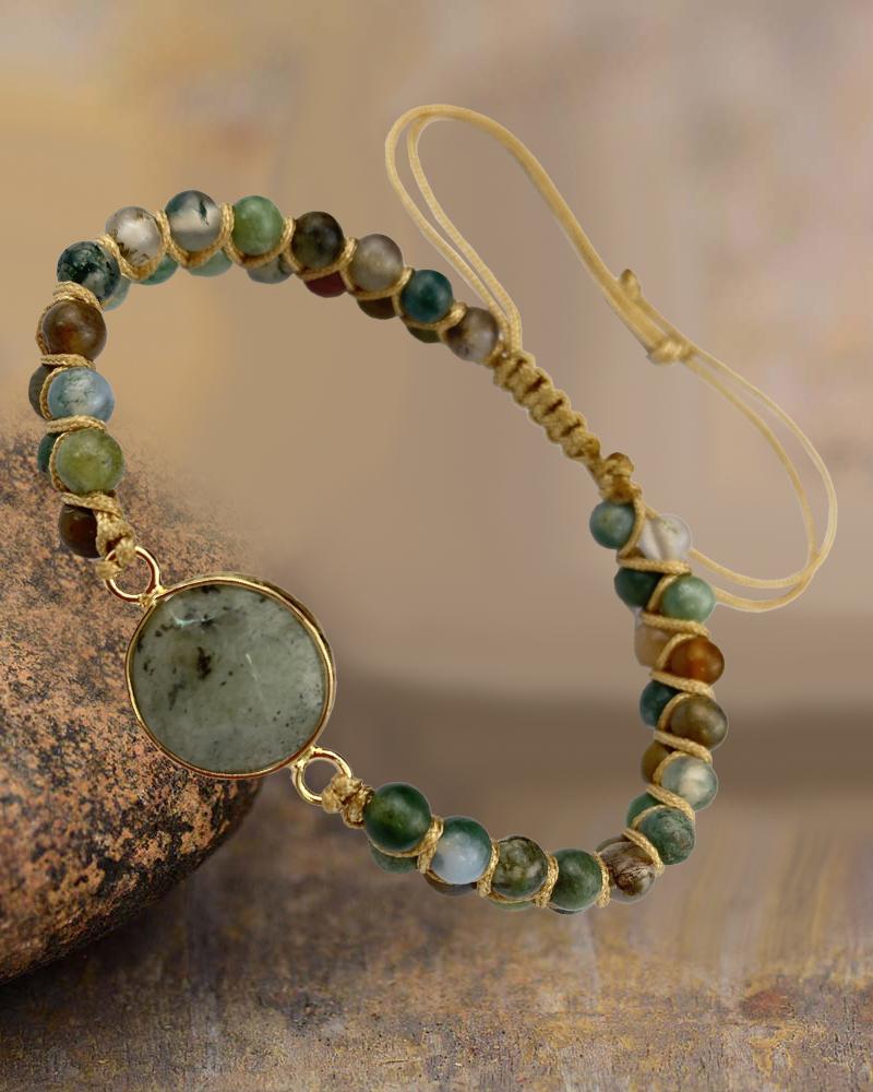 

1pc Natural Crystal Stone Beaded Geometric Braided Bracelet, Green