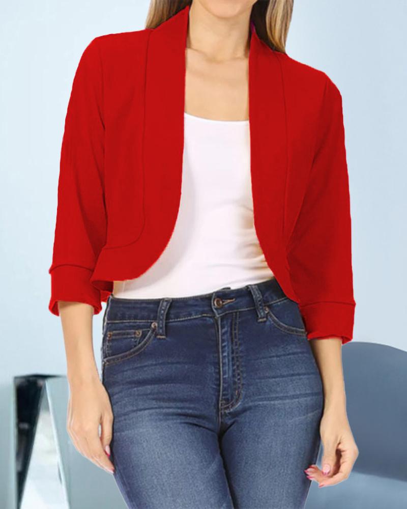 

Plain Open Front Crop Blazer, Red
