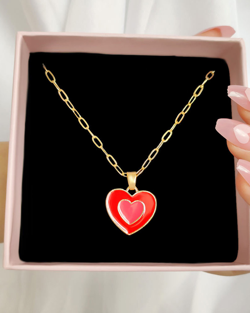 

1pcs Heart Pendant Chain Necklace, Hot pink