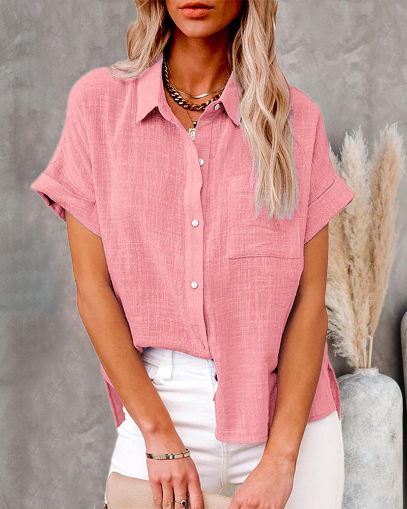 

Short Sleeve Button Down Shirt, Pink