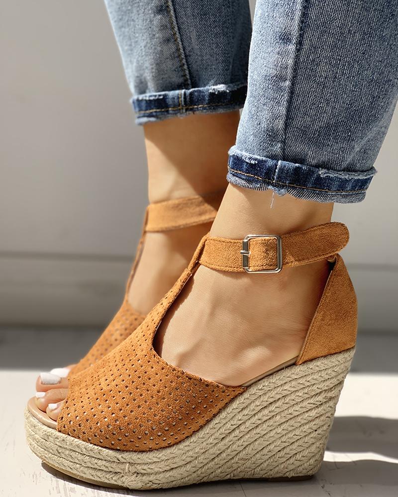 

Suede Hollow Out Espadrille Wedge Sandals, Yellow