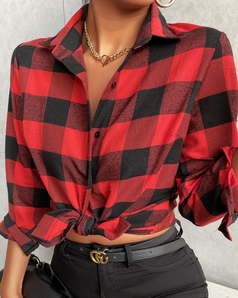 

Plaid Buttoned Up Long Sleeve Shirt, Red