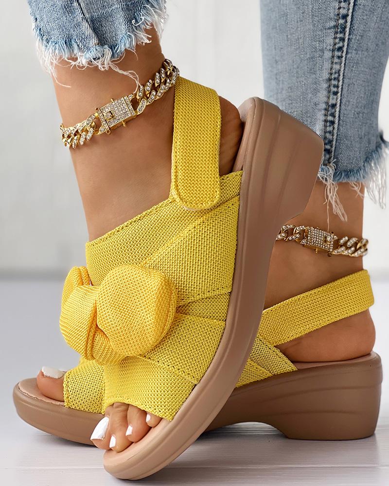 

Bowknot Design Peep Toe Velcro Wedges Sandals, Yellow