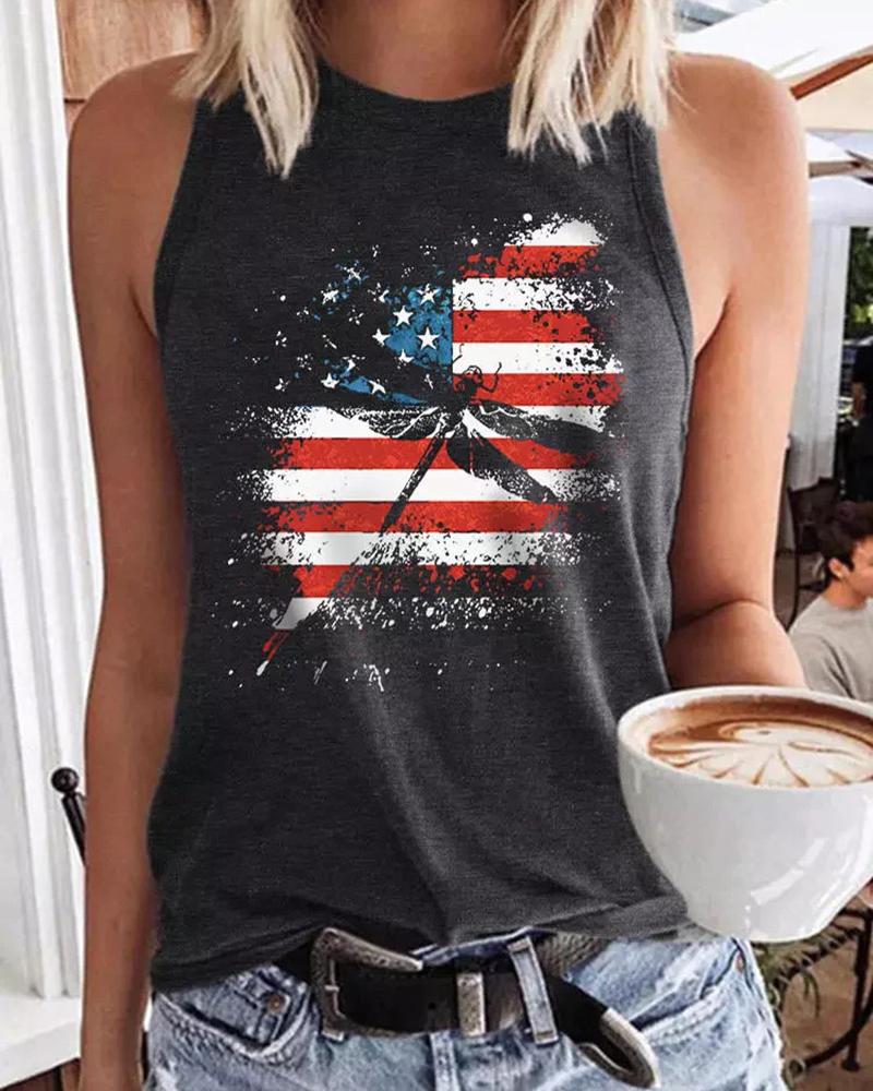 

Independence Day Flag Print Casual Tank Top, Black