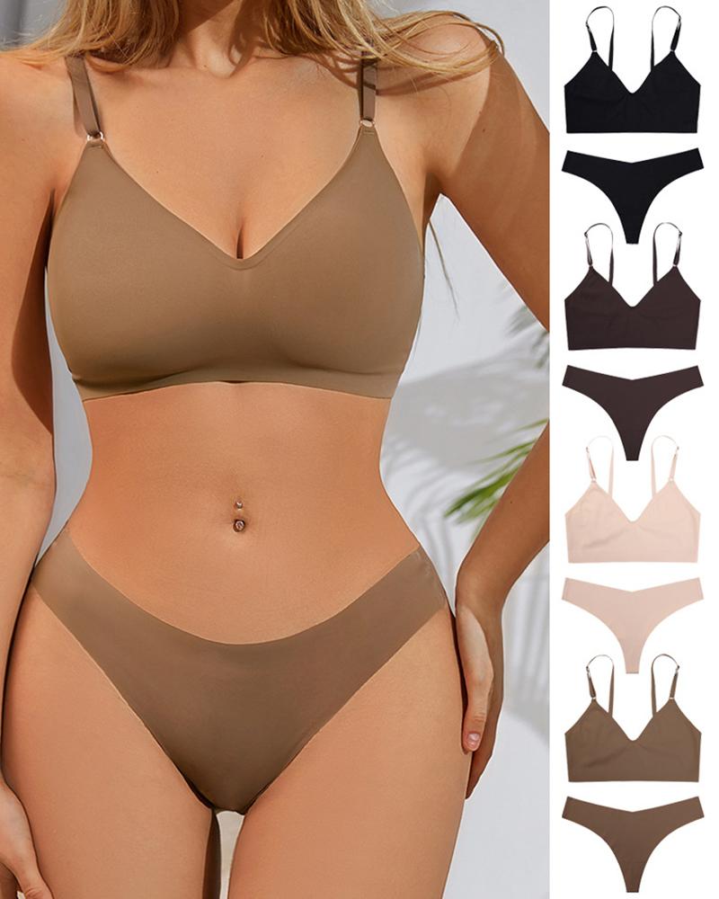 

Seamless V-Neck Wireless Lifting Bra Set, Khaki