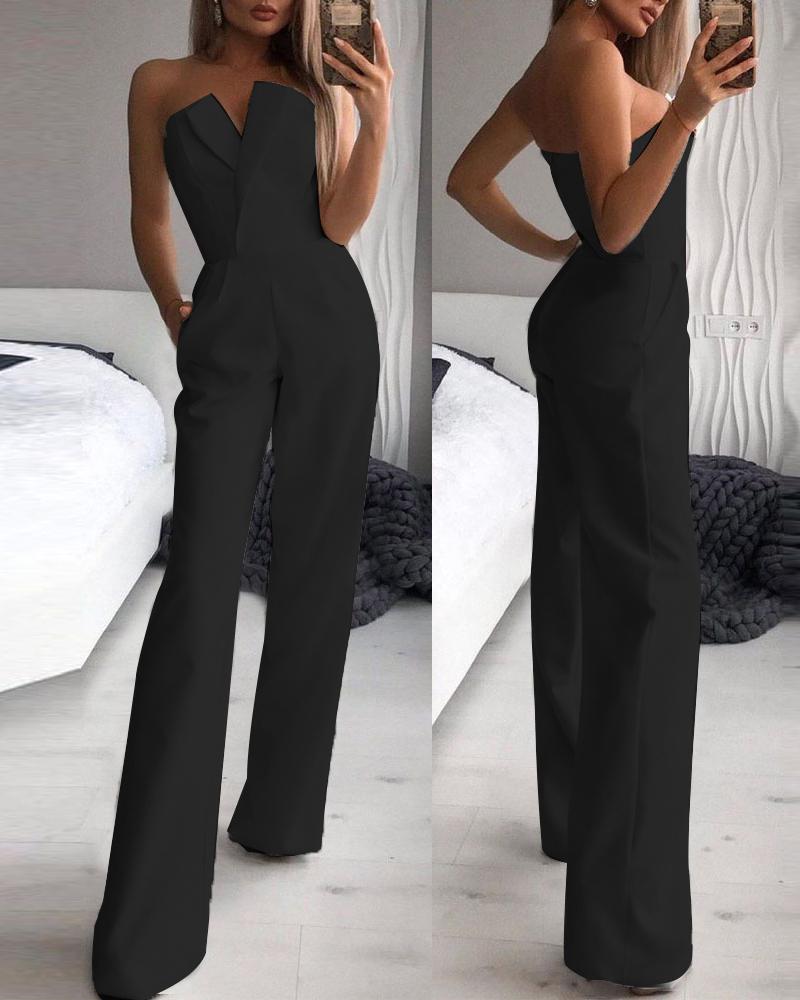 

Pocket Detail Bandeau Straight Leg Jumpsuit, Black