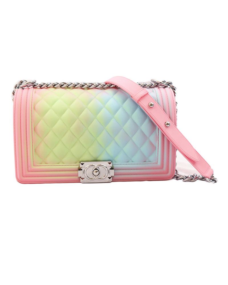 

Quilted Colorblock Crossbody Bag, Pink