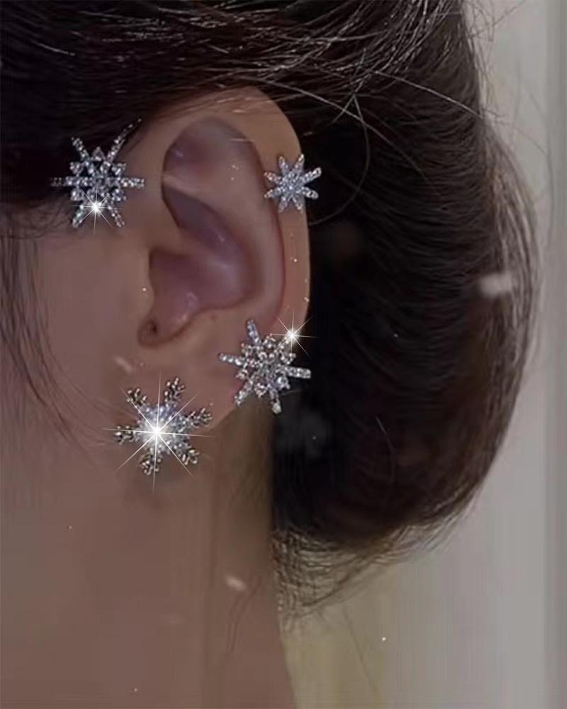 

1Pair Rhinestone Snowflake Decor Ear Climber, Silver