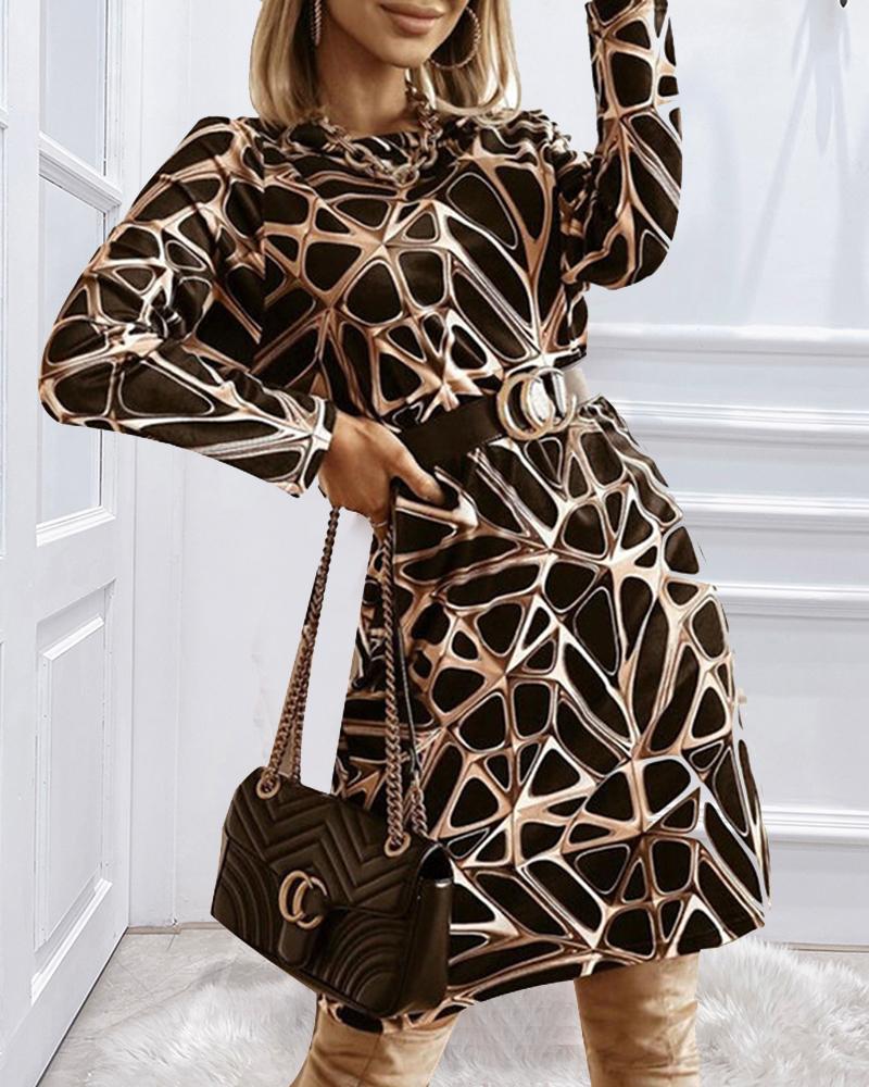 

3D Abstract Long Sleeve Loose Midi Dress, Black