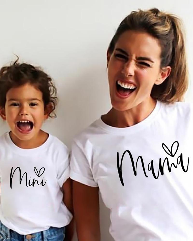 

Mommy & me Letter Heart Print Short Sleeve T-Shirt For Mom, White