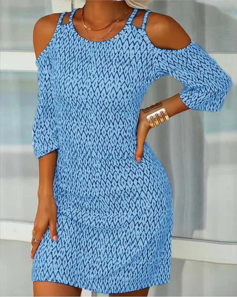

Chevron Print Cold Shoulder Casual Dress, Blue