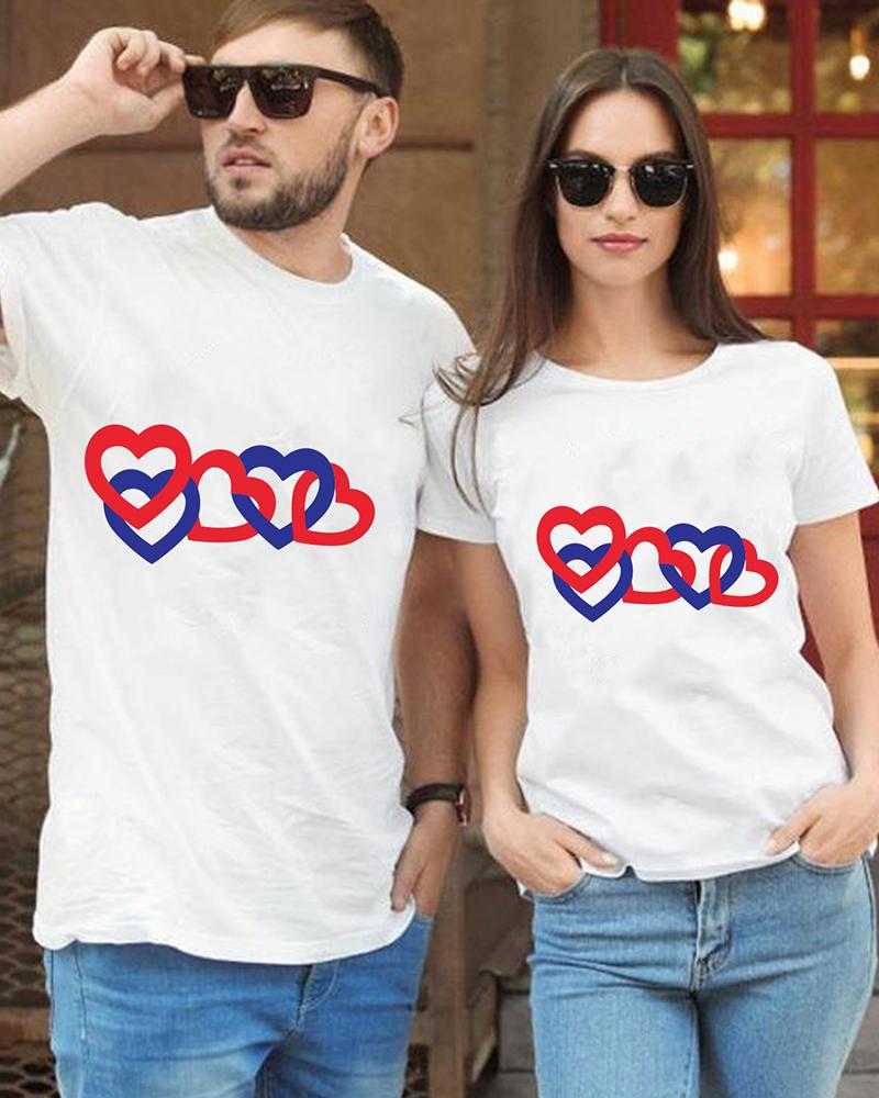 

Valentine' Day Unisex Link Heart Print T-shirt, White