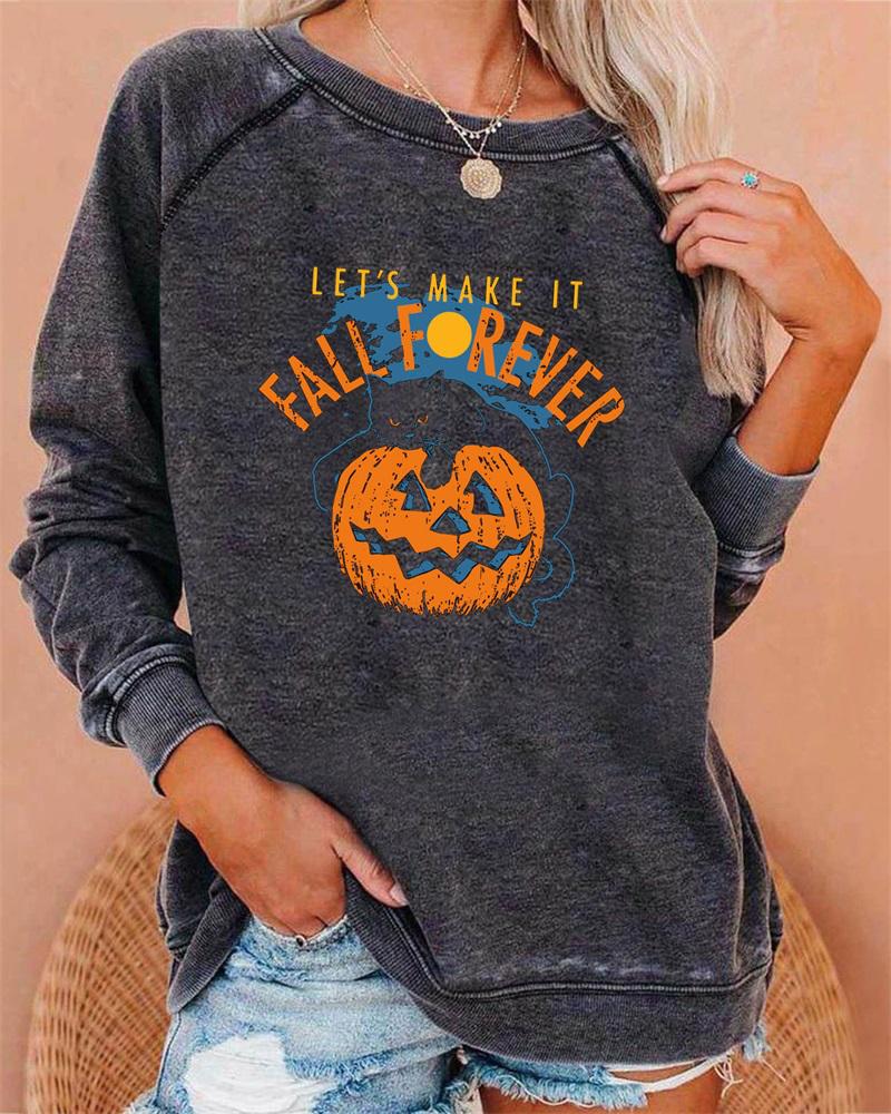 

Plus Size Halloween Graphic Print Long Sleeve Sweatshirt, Gray