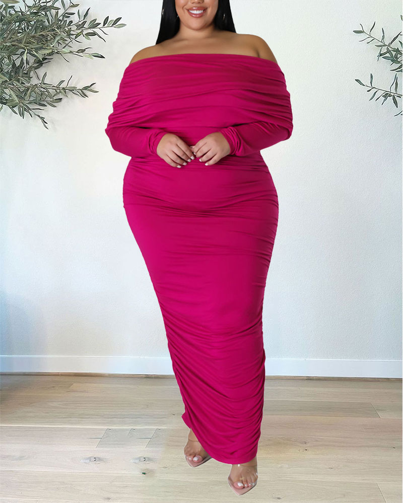 

Plus Size Off Shoulder Ruched Party Dress, Hot pink