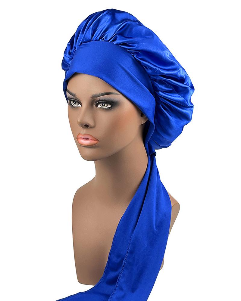 

1pc Night Sleep Cap Tie Band Hair Wrap Satin Bonnet For Curly Hair Care, Blue