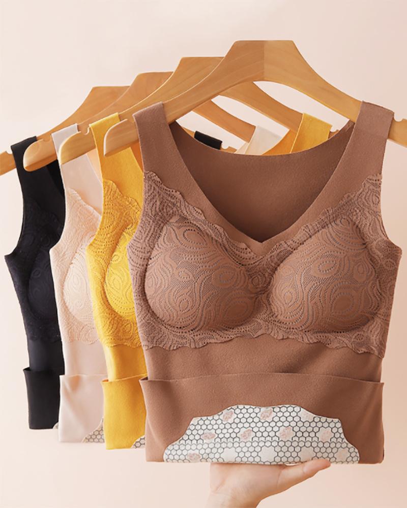 

Lace Patch Thermal Underwear Lined Vest Top, Nude