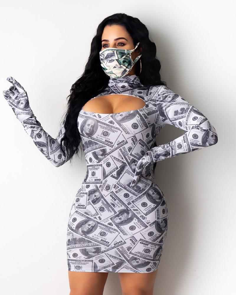 

Butterfly Print Cutout Mini Dress, Gray