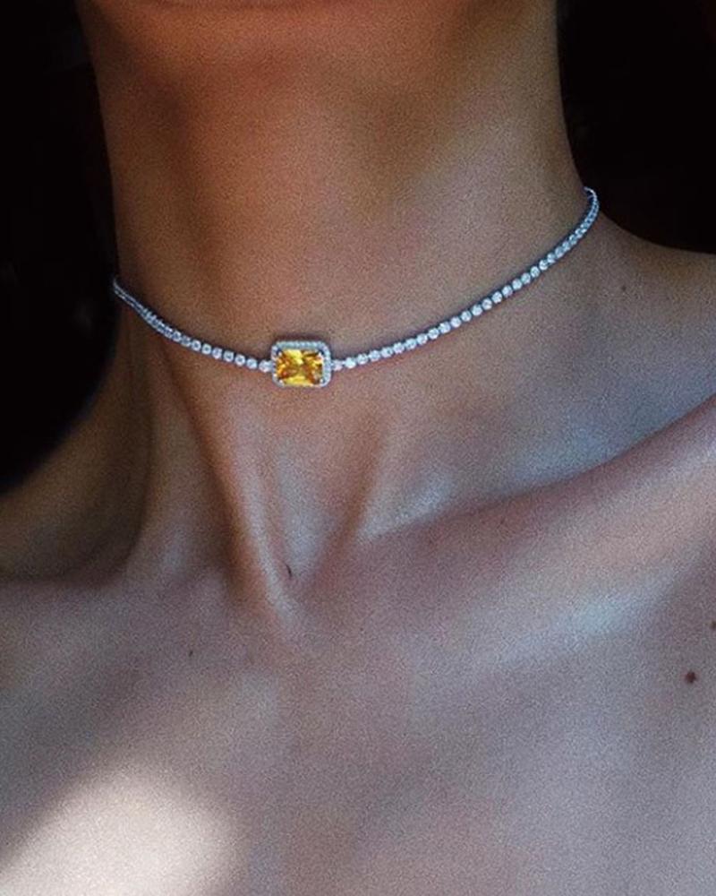 

Square Rhinestone Choker, Yellow