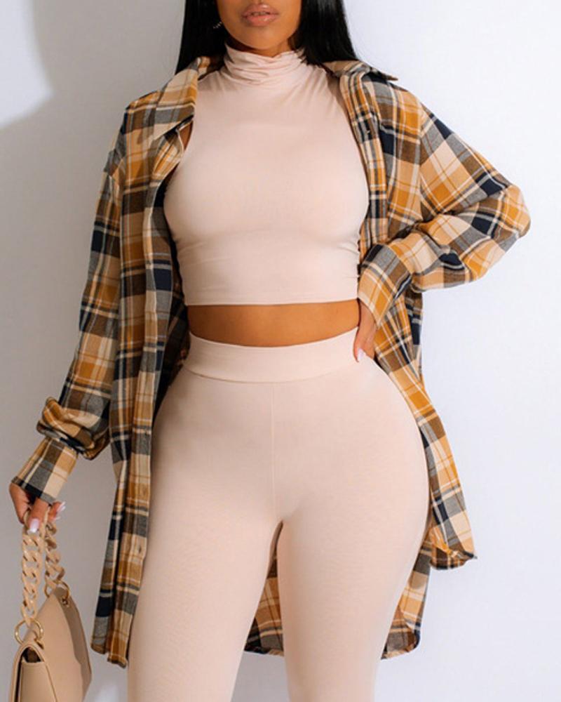 

Plaid Print Long Sleeve Button Down Shirt Dress, Yellow