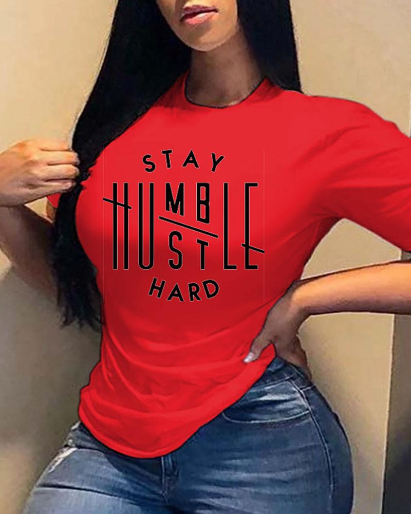 

Letter Print Short Sleeve Casual T-shirt, Red
