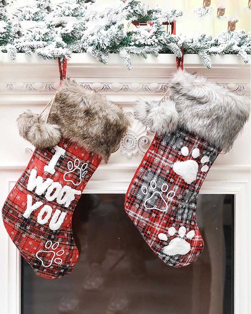 

Christmas Letter Paw Print Pom Pom Stockings Hanging Ornaments, Style1