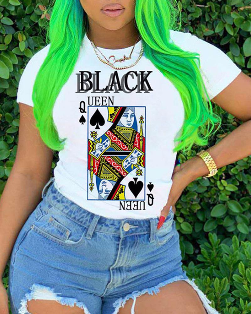 

Poker / Letter / Figure Print Short Sleeve Casual T-shirt, Style1