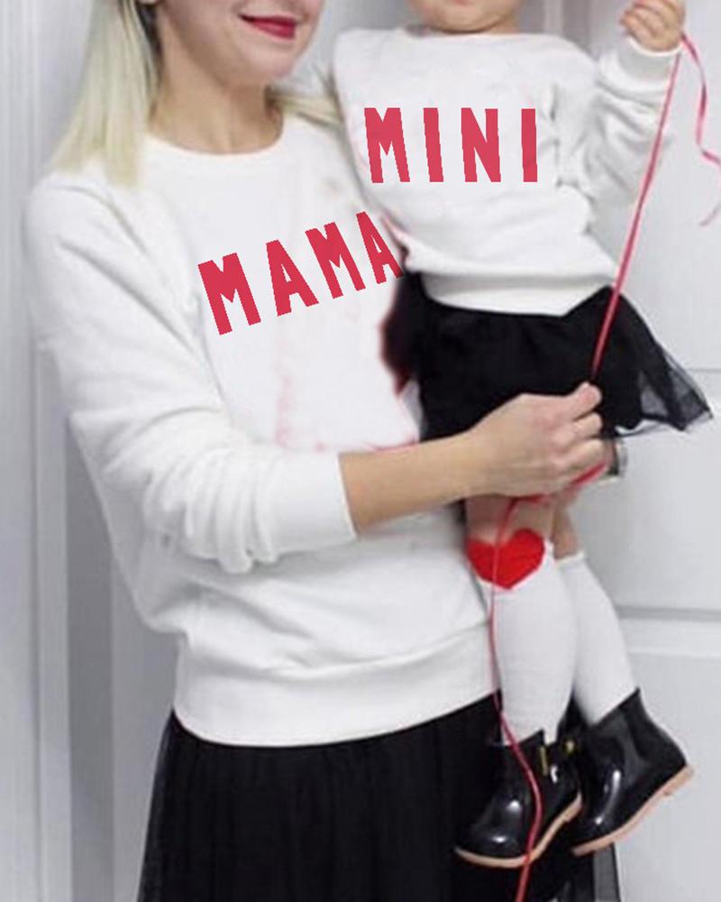 

O Neck Letter Print Long Sleeve Casual Top For Women, White