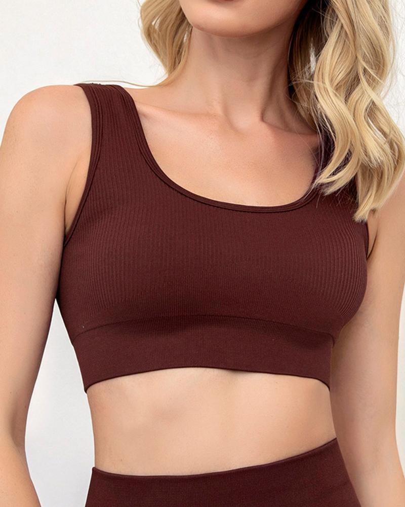 

Knitted Sleeveless Skinny Sport Tube Top, Brown