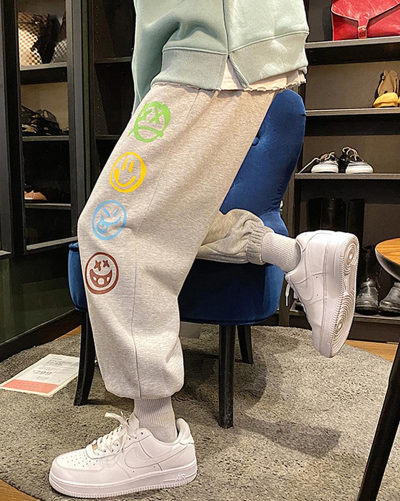 

Cartoon Face Print Baggy Sweatpants, Gray