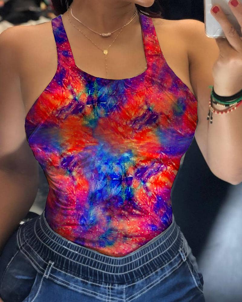 

Tie Dye Print Halter Strap Casual Top, Multicolor