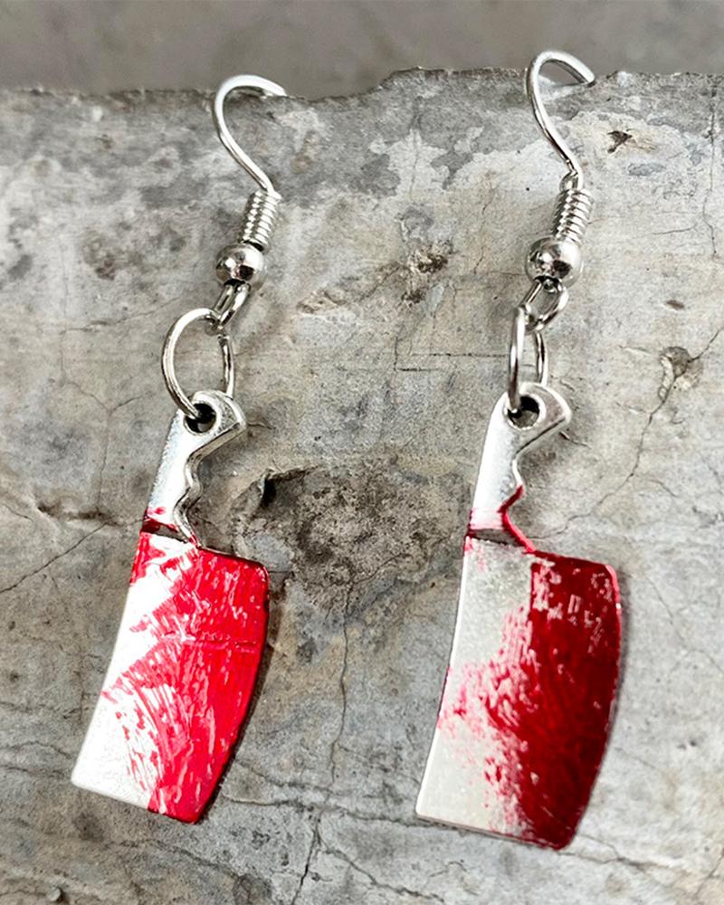 

1Pair Halloween Horror Bloody Axe Knife Skull Head Design Dangle Earrings, Style1