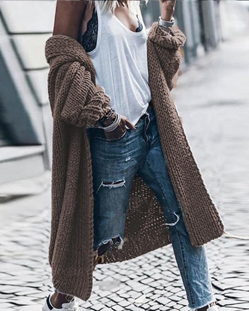 

Knit Long Sleeve Open Front Casual Cardigan, Brown