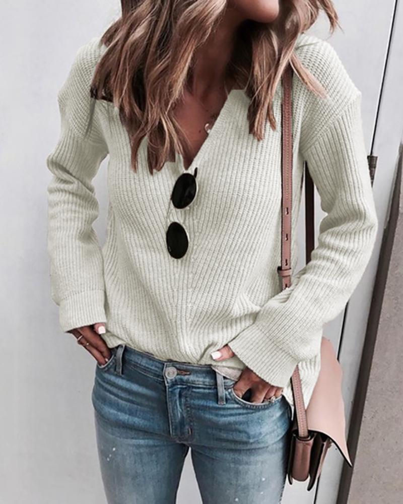 

Long Sleeve Casual Knit Sweater, Khaki