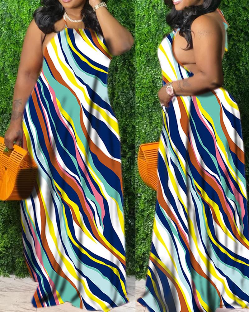 

All Over Print Halter Backless Cami Maxi Dress, Blue