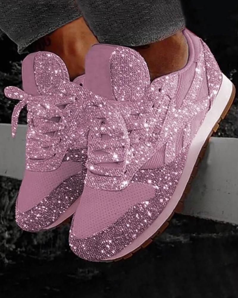 

Sequins Lace-up Muffin Sneakers, Pink