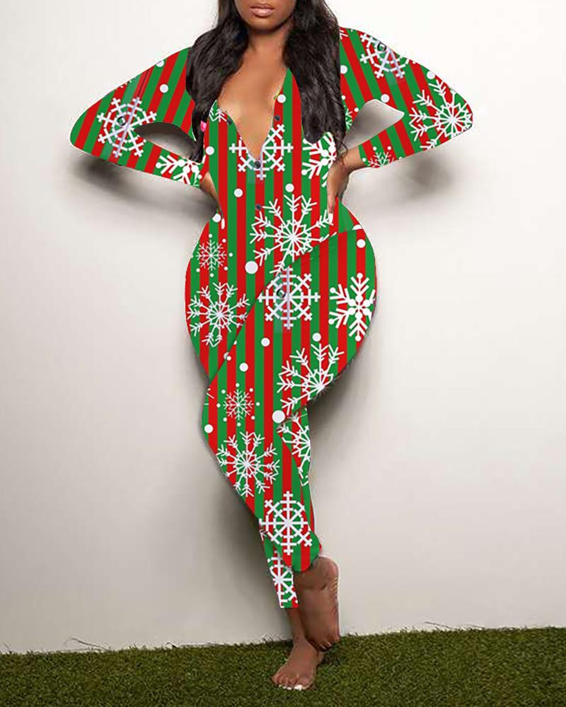 

Christmas Mixed Print Long Sleeve Jumpsuit, Style3