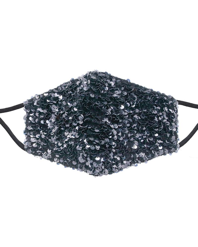 

Allover Sequins Earloop Face Mask, Black