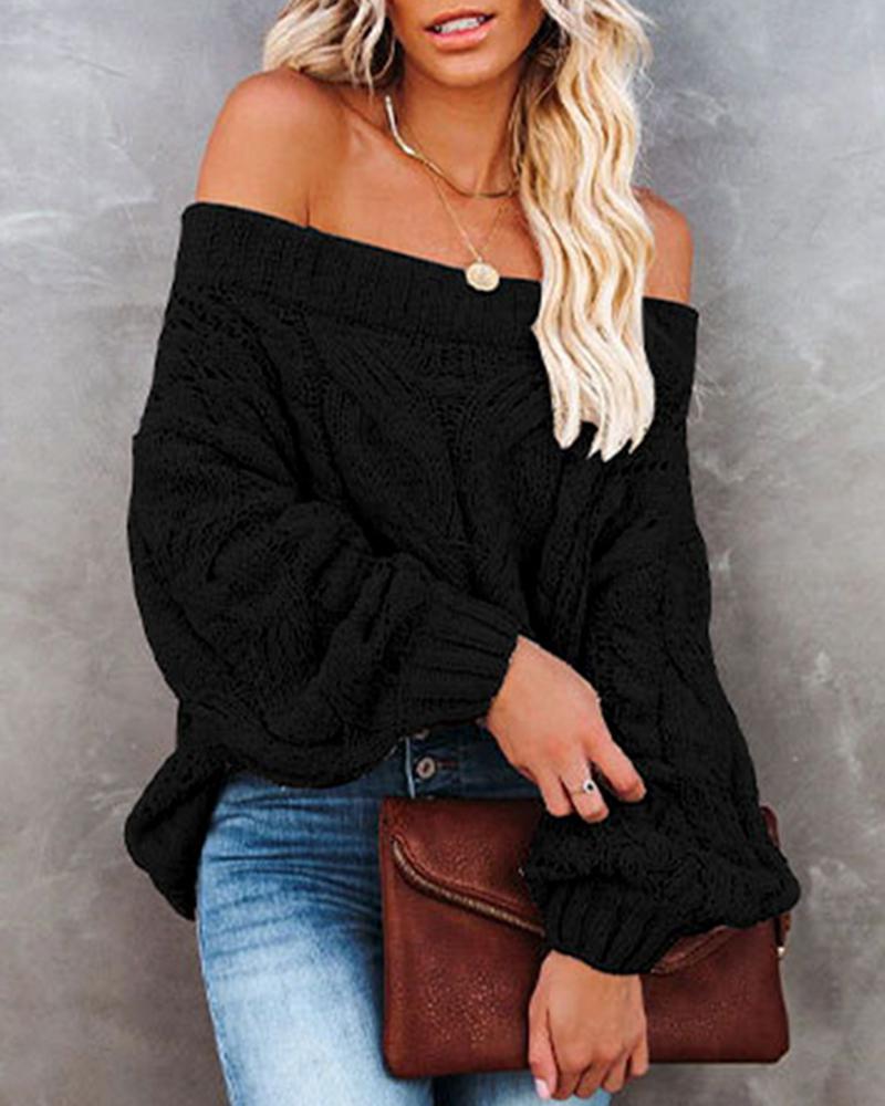 

Off Shoulder Braided Knit Sweater, Black