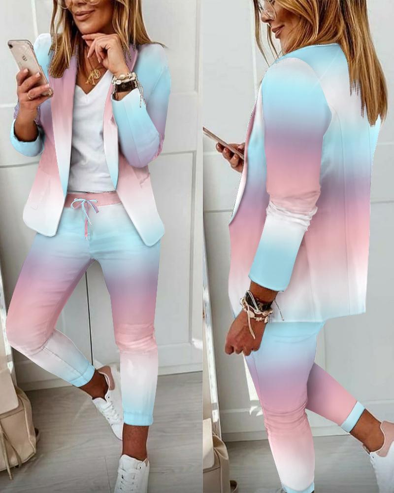 

Ombre Long Sleeve Shawl Collar Blazer & Pants Set, Multicolor