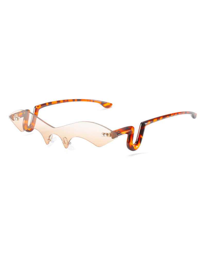 

1Pair Ombre Lens Rimless Bat Design Sunglasses, Leopard