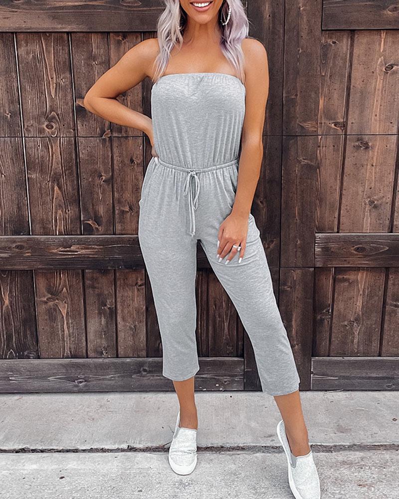 

Bandeau Pocket Detail Drawstring Waist Jumpsuit, Gray