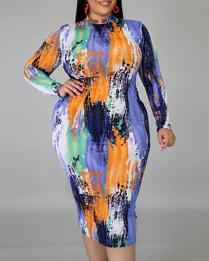 

Plus Size Colorblock Zipper Design Long Sleeve Dress, Style4