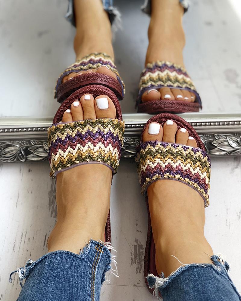 

Boho Style Braided Flat Sandals, Red