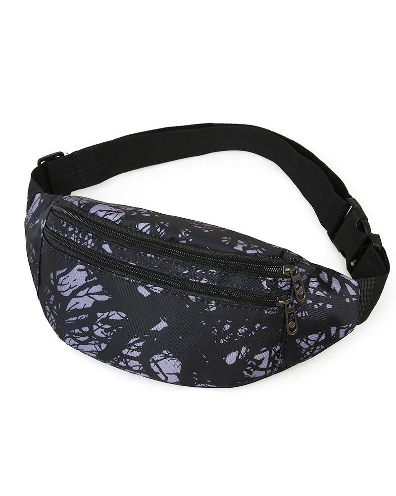 

Feather Print Zipper Design Phone Waist Fanny Pack, Style4