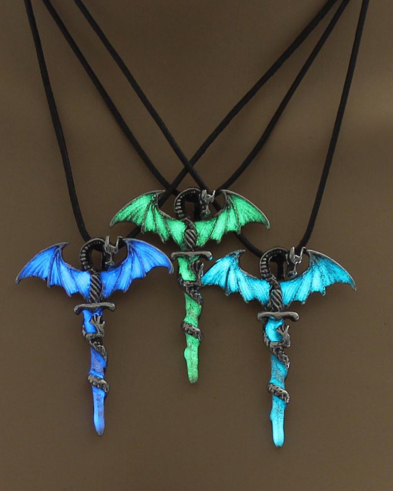 

1pc Halloween Luminous Pterosauria & Sword Pendant Necklace, Style1