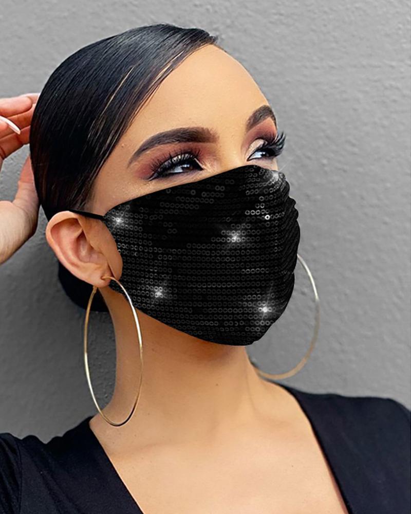 

Allover Sequins Breathable & Reusable Mouth Mask, Black
