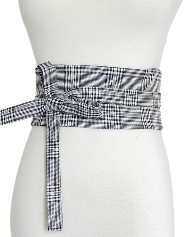 

1PCS Houndstooth Print Tied Detail Wide Belt Corset, Black&white