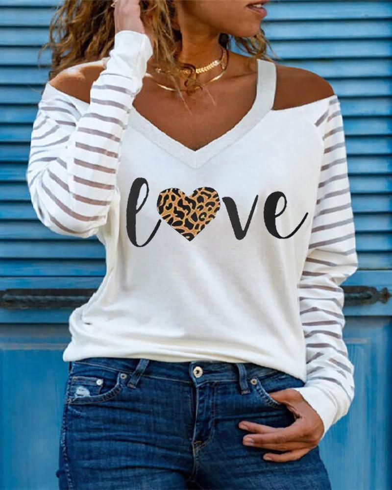 

Letter Patchwork Cut-out Cold Shoulder T-shirts, White